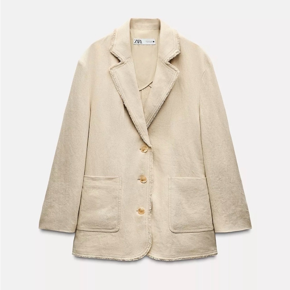 Zara Women's Beige Blazer with Button Detail